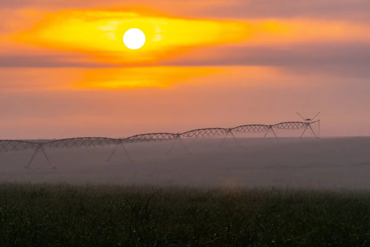 A sugar cane irrigation system at the Ubombo estate, Eswatini