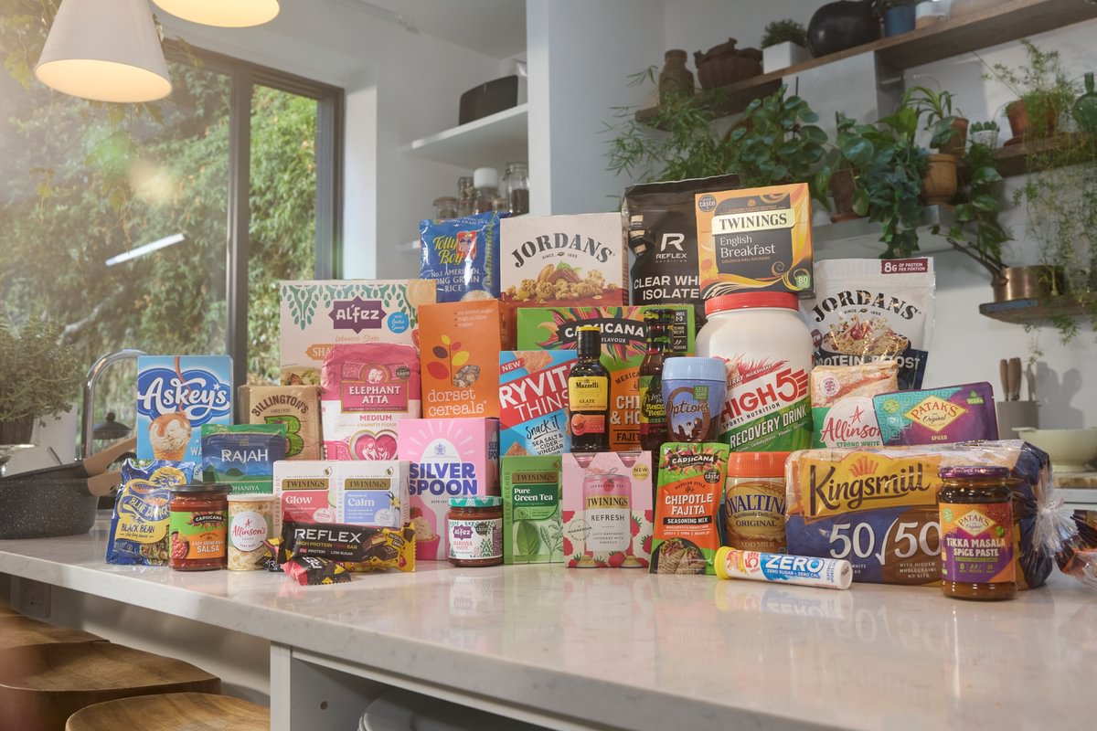Pack shots of different ABF businesses' products on a kitchen countertop