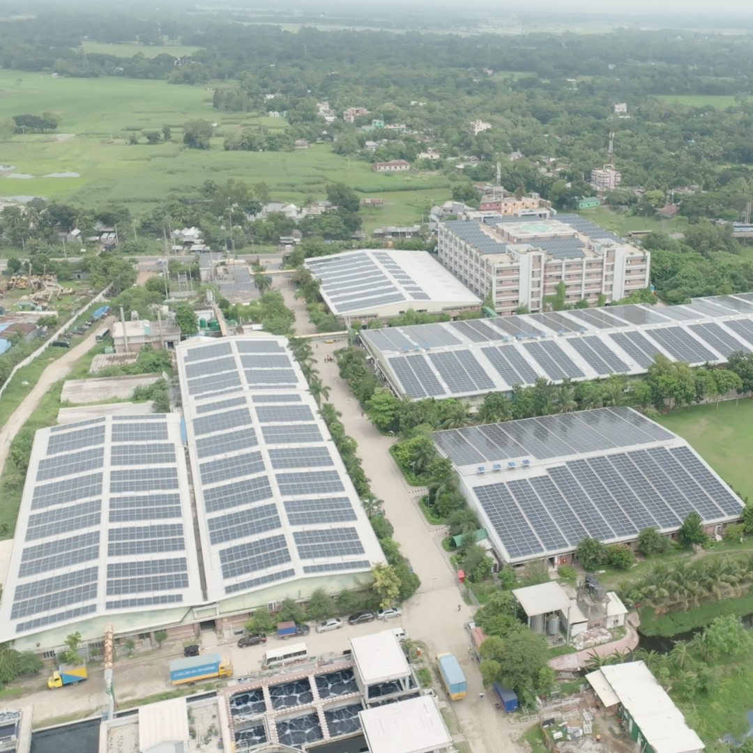 Solar panels on the roof of a Primark supplier factory, Bangladesh