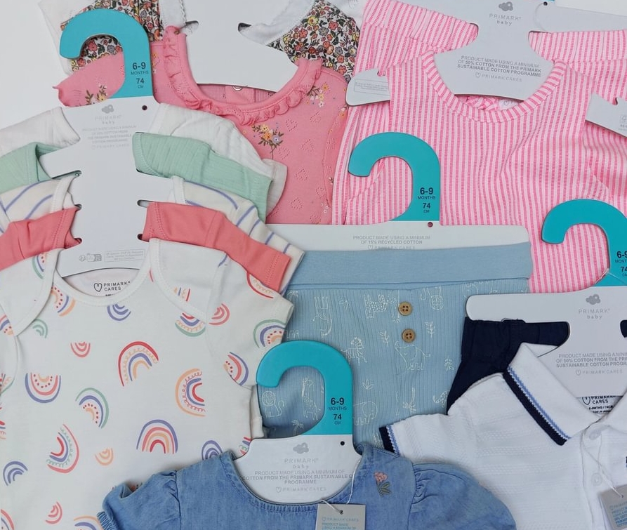 Cardboard hangers on Primark's baby clothes range