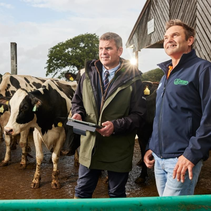 One of our AB Agri consultants with a client farmer on their farm in Somerset, UK