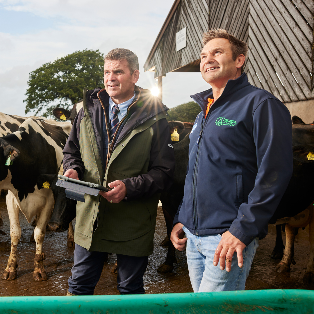 One of our AB Agri consultants with a client farmer on their farm in Somerset, UK