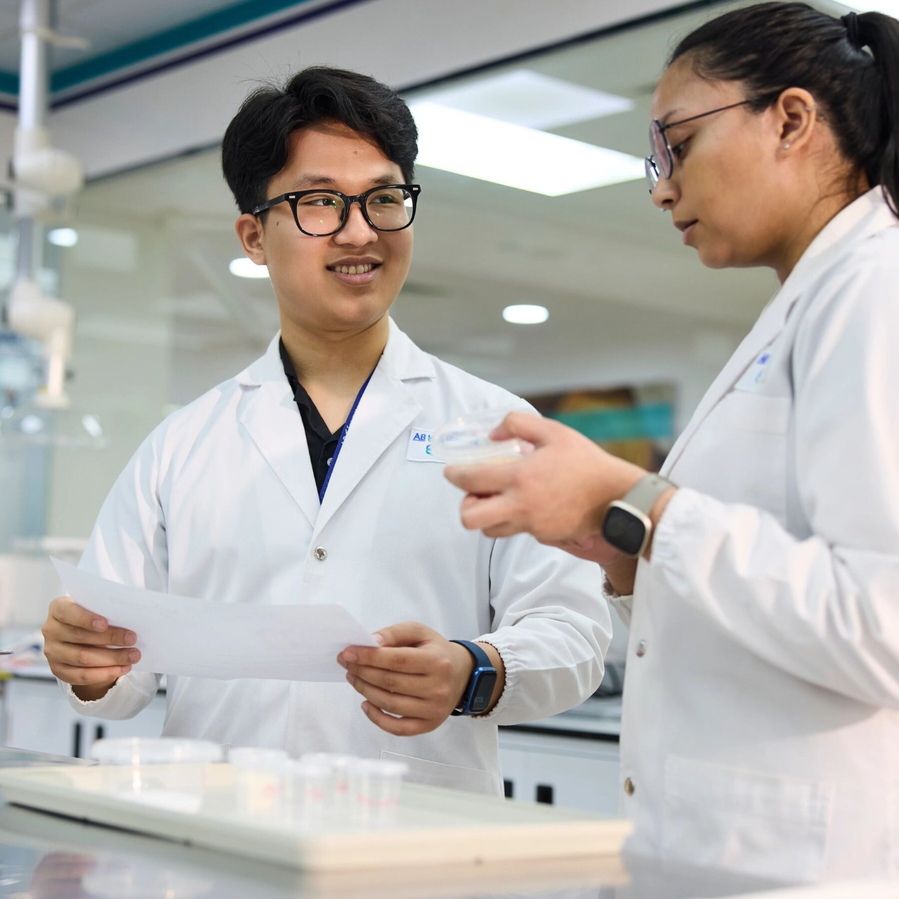 An intern and a baking laboratory technologist at AB Enzymes, Singapore