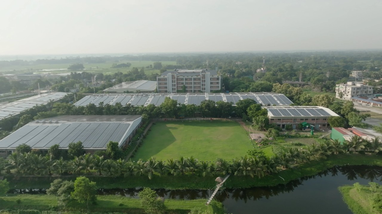 Solar panels on the roof of a Primark supplier factory, Bangladesh